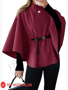 Oversized Batwing Sleeve Poncho Cape Coat Belted Modern Chic Fall Winter